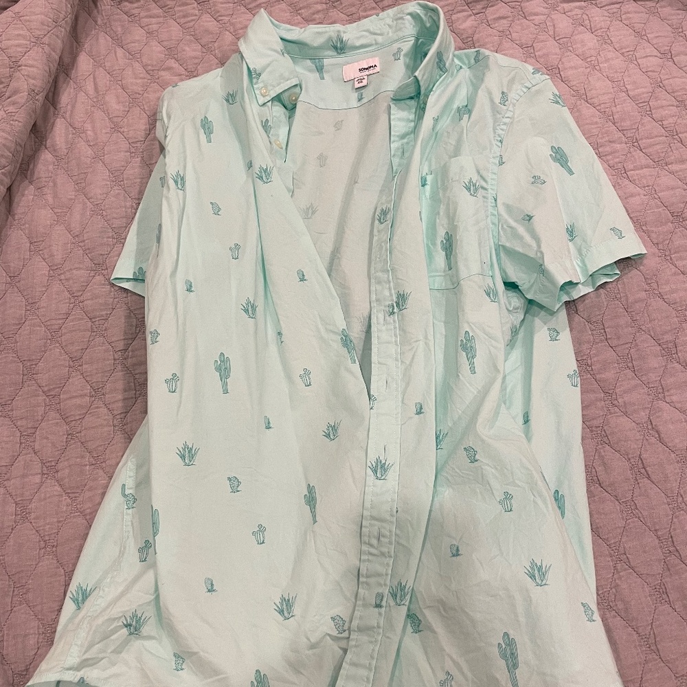 Men short sleeve cactus button down